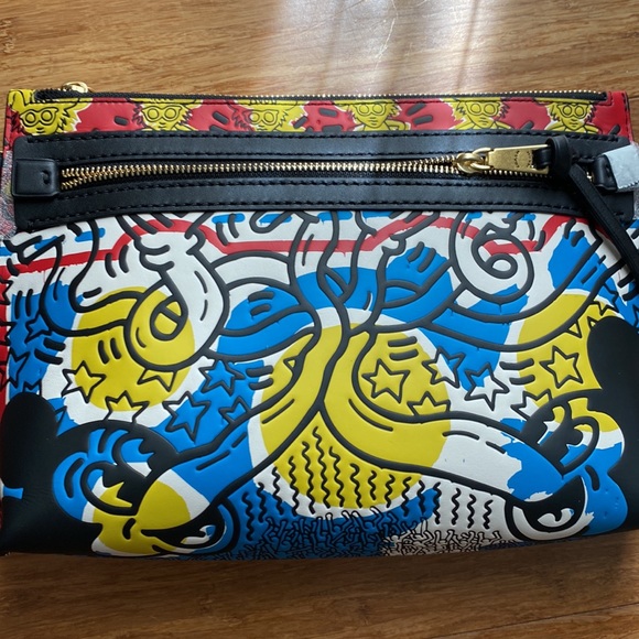 NWT! Coach LE Mickey Mouse Keith Haring XL zip leather pouch/ wallet set - Picture 5 of 9